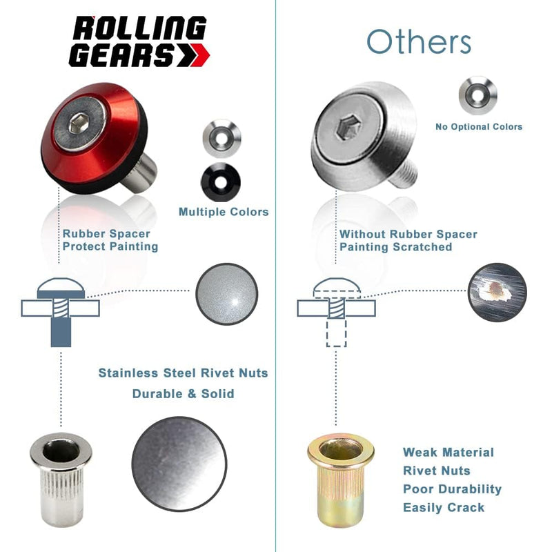 M6 18mm Red Tapered Aluminum Washer Bolt Kit for Widebody Fender Flares | 48-set · engine bay dress-up · bumpers · mud flaps · 3.5mm thick · bolts + rivet nuts · rubber spacers · CNC machined