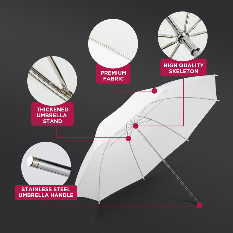 Photography Umbrella Lighting Kit,33" Translucent White Soft Umbrella & Silver Reflector Diffuser Umbrella for Studio/Outdoor Photo and Video Lighting Accessories (1x 33 White + 1x 33 Black)… 1*33"White+1*33"Black