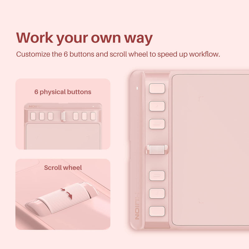 HUION Inspiroy 2 Small Drawing Tablet, Digital Art Tablet with Scroll Wheel, 6 Hot Keys, Battery-Free Stylus, Pink Graphics Tablet for Drawing, Design, Writing, Work with PC, Mac & Android