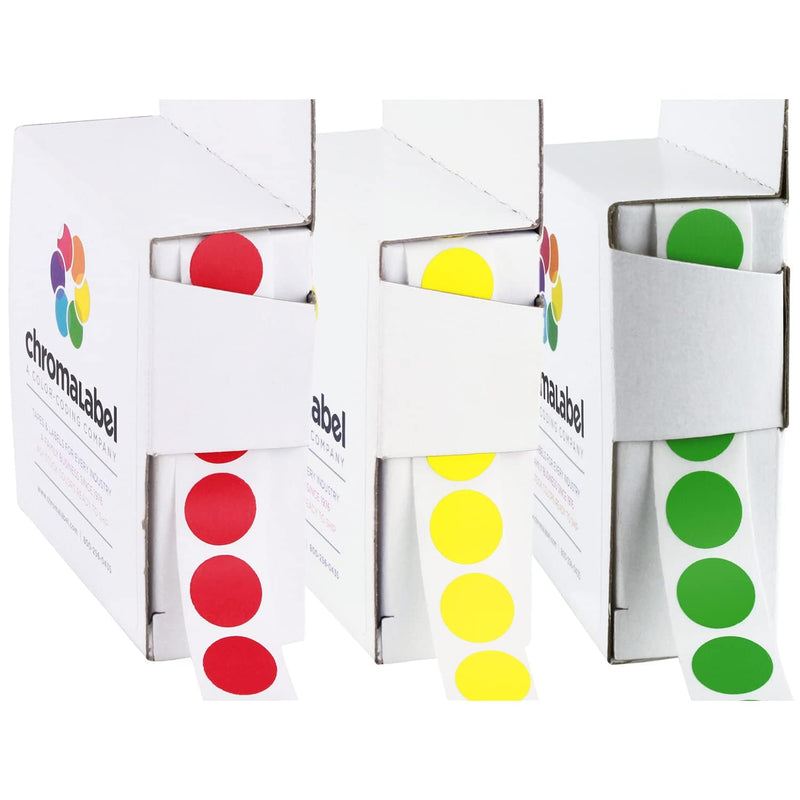 ChromaLabel 1/2 Inch Permanent Color Code Green, Red and Yellow Dot Kit, 3 Boxes, 1000/Box 1/2" 3 Colors - Green, Red, Yellow