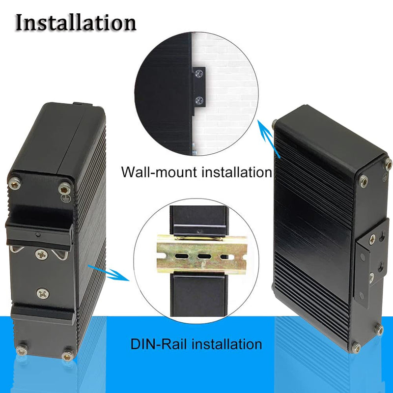 Mini Industrial Gigabit Media Converter Hardened 10/100/1000Mbps RJ45 Ethernet Optical Transceiver with 100/1000Base-FX SC Port Auto Detection Up to 20km Over Single Mode Fiber 12~48V DC SC Media Converter Single Mode 20Km