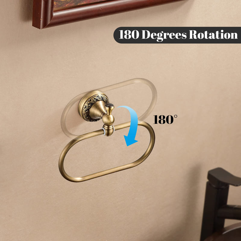 WOLIBEER Antique Brass Toilet Paper Holder, Brass Towel Ring Oval, Hand Towel Holder Bathroom Accessories Wall Mounted Vintage 2 Pieces Brass a
