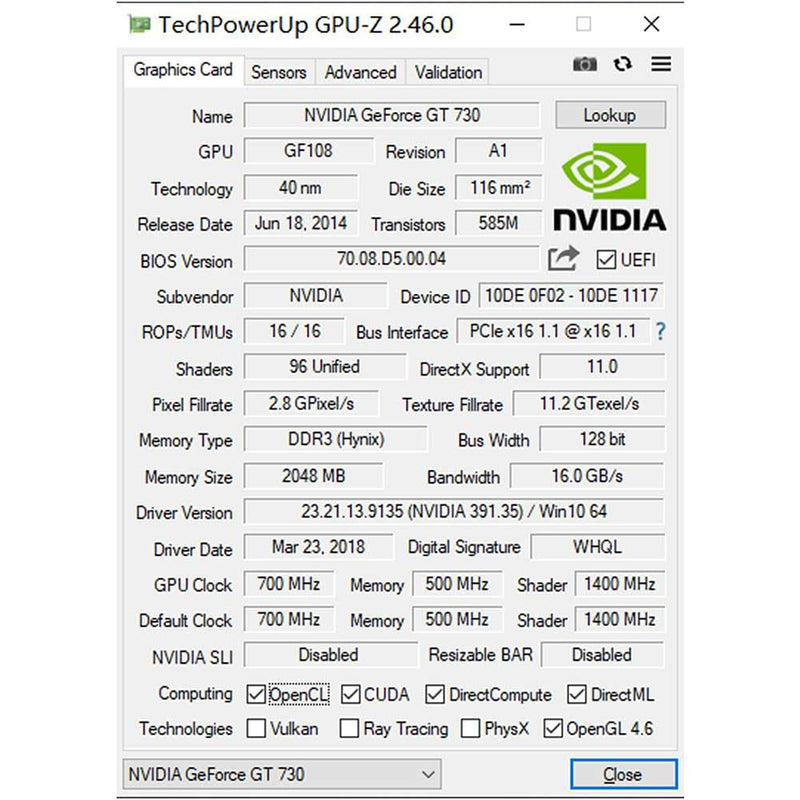 GT 730 2GB DDR3 128-bit, Dual HDMI, VGA, Low Profile Graphics Card, PC Video Card, Computer GPU for Working, Low Power, PCI Express x16, DirectX 11 2G-2HDMI+VGA