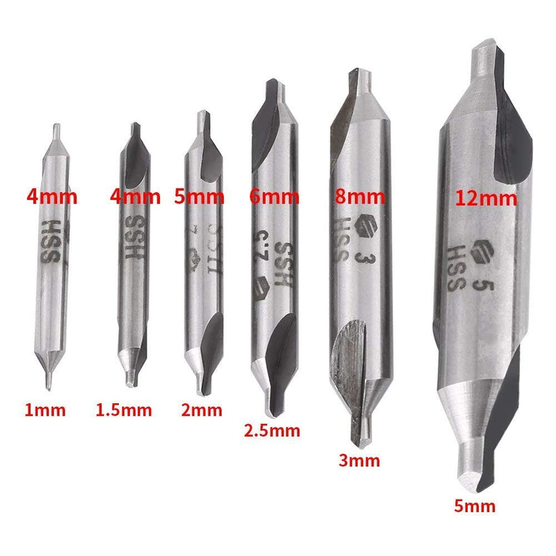 Triton Stainless Steel HSS Countersink Centre Drill Bit Set 60 Degree Angle 1/1.5/2/2.5/3/5 mm for Metal, Lathe Drill Countersink Central Bore Pack of 6