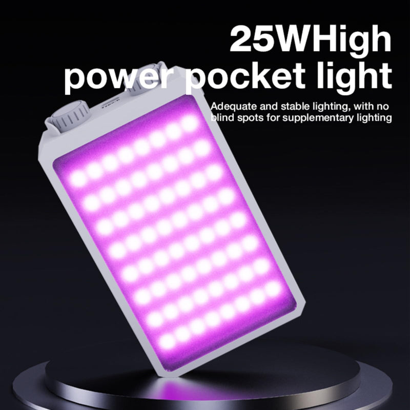 RGB Video Light, 25W Portable LED Camera Light, CRI 95+ 2500K~9000K 8000 Lumens RGB Pocket-Sized Mini Portable Light, Temperature Control Built-in Rechargeable Battery PD Charging (White) white