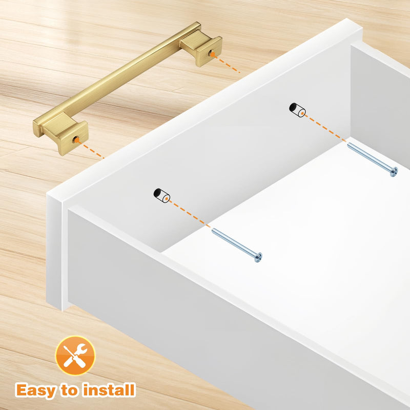 Probrico 10 Pack 3 3/4 Inch Gold Cabinet Handles, Elegant 96mm Brushed Gold Cabinet Pulls for Kitchen & Bathroom, Heavy-Duty Drawer Handles for Dresser Hardware 3.75 inch hole center