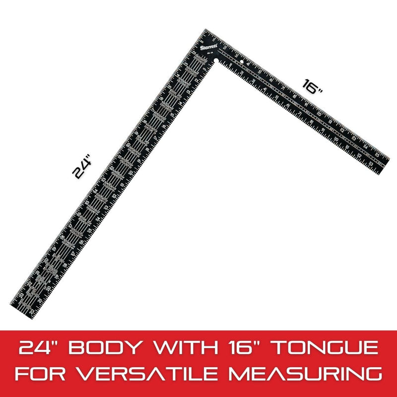 Starrett Standard L-Shaped Tempered Steel Rafter Square with Solid One Piece Construction - Ideal for Professionals and Home Improvement - 24" Length, 1-1/2" Width - RS-24