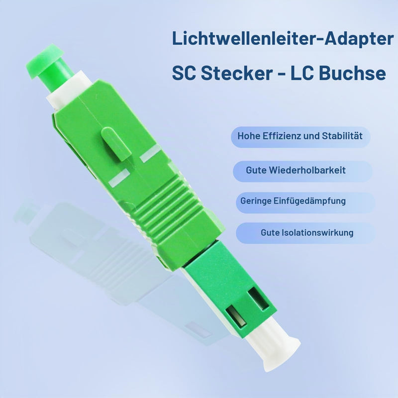 Fibre Optic Adapter LC/APC to SC/APC, Fibre Optic Coupling Singlemode Simplex 9/125µm, Hybrid Fibre Extension Cable Converter for Reliable Interface Conversion, OTDR, VFL etc.