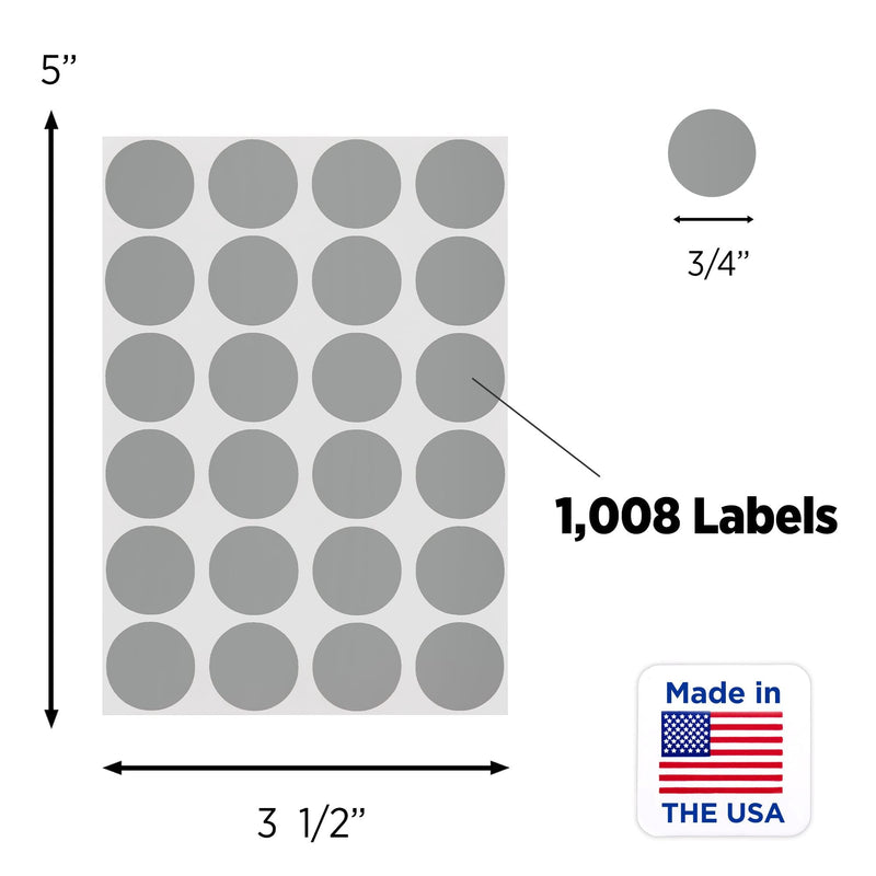 ChromaLabel 0.75 Inch Round Label Removable Color Code Dot Stickers, 1008 Pack, 24 Labels per Sheet, Gray 3/4" Diameter