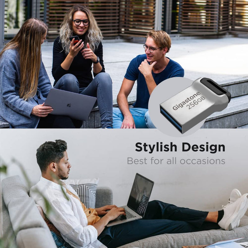 GIGASTONE 256GB Nano Flash Drive, Z90 USB 3.2 Gen 1, 120MB/s Ultra Fast, Super Lightweight, Mini Fit Robust Metal Design, Data Storage, Backup for PC/Mac/TV/Car, USB 2.0/3.0/3.1 Compatible Mini Silver 1-Pack