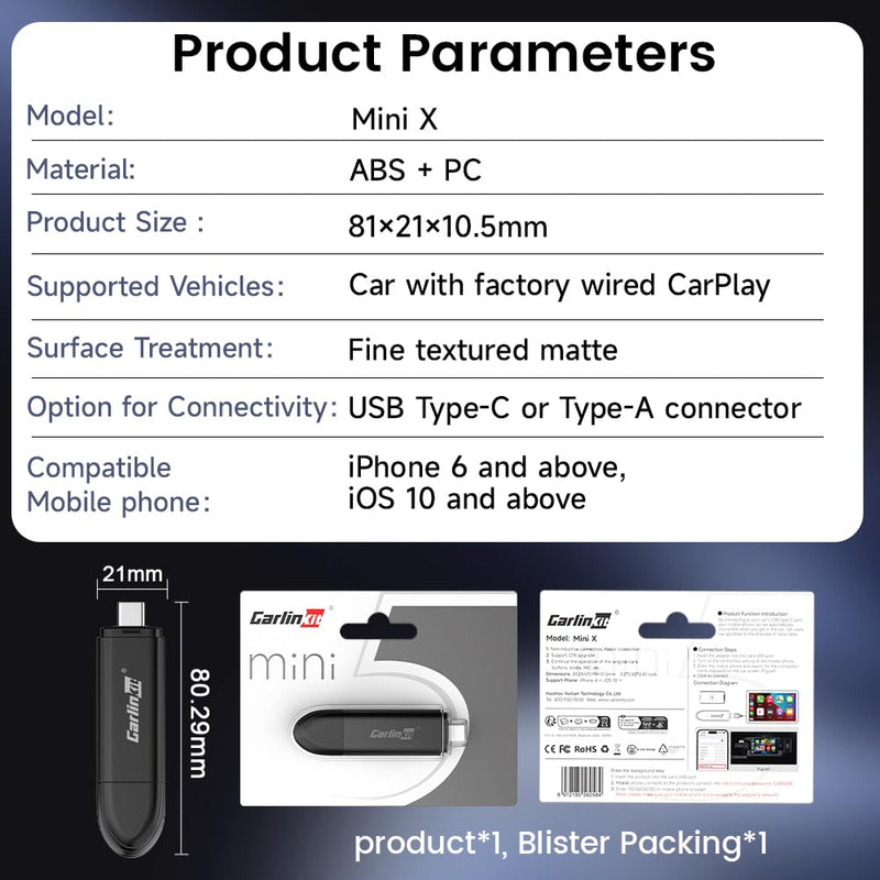 CarlinKit CarPlay Wireless Adapter Mini SE 2025 - Auto Connect Online Update for iPhone, Apple CarPlay Wireless Adapter Convert OEM Wired CarPlay Cars, Wired to Wireless Plug & Play Dongle
