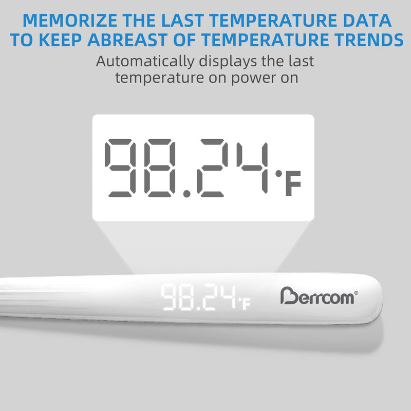 Berrcom Rechargeable Digital Thermometer for Adults & Kids, Medical-Grade Accurate Fast Reading for Oral & Underarm Use with LED Display & Fever Alert AET-F372