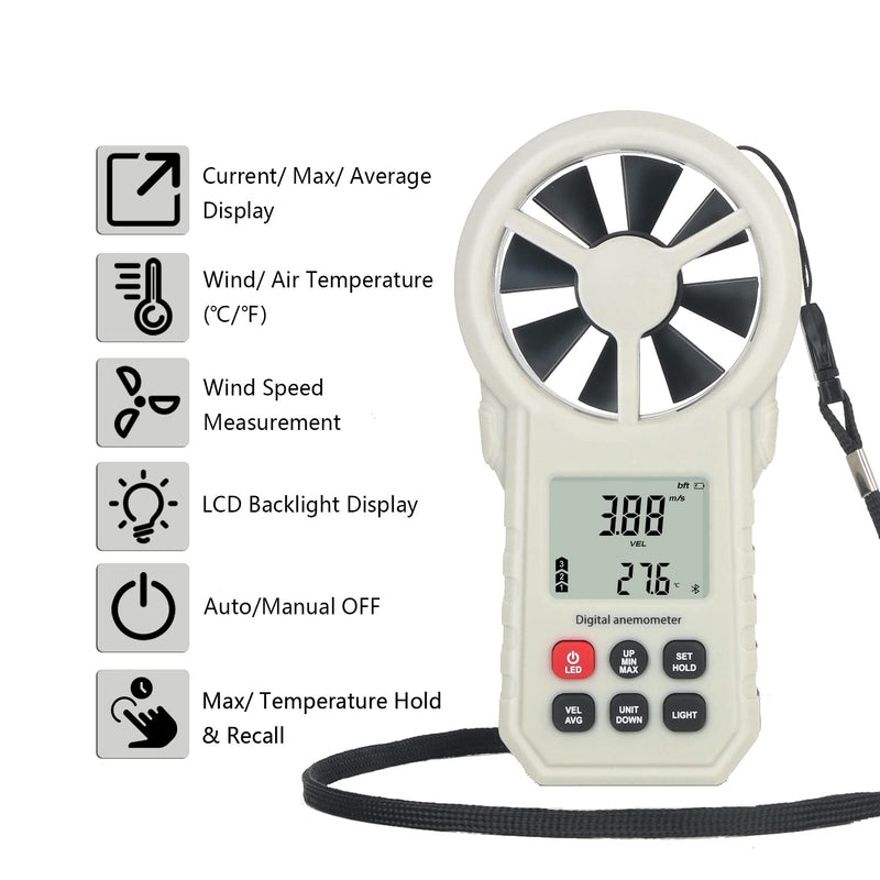 Digital Anemometer Anemometer, Portable Air Flow Meter, CFM Meter for HVAC Fan/Shooting/Drone, Air Flow Speed Meter with Wind Temperature/Humidity Sensor-Gray Black.(APP)