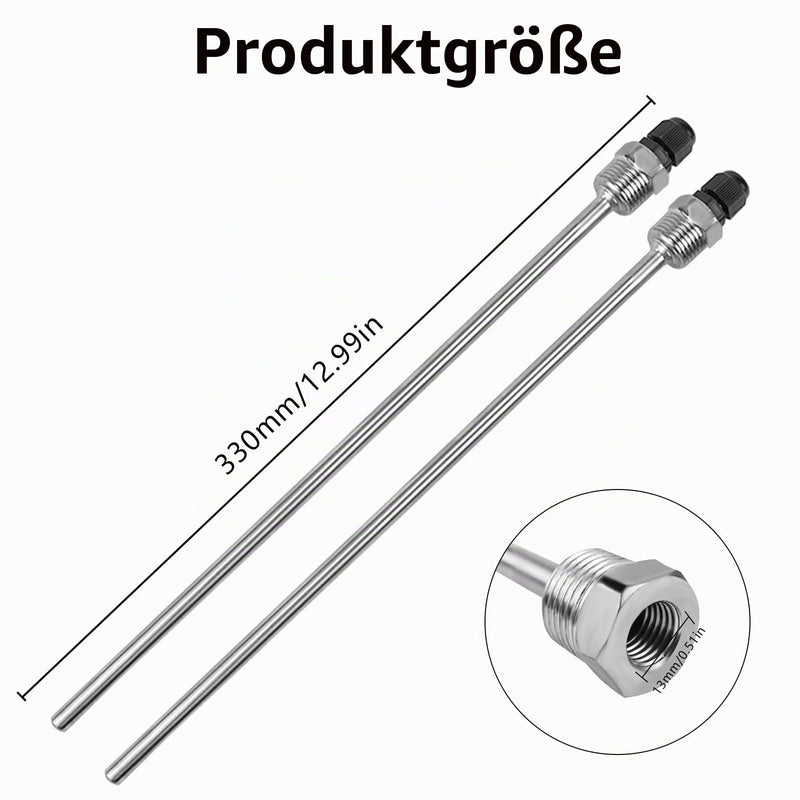 Pack of 2 immersion sleeves 1/2 immersion sleeves 304 thread | 300 mm, stainless steel immersion sleeve, it is often used in solar panels, water tanks, blind pipes etc