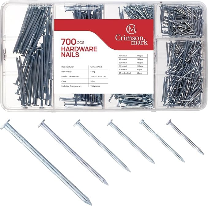 CrimsonMark Wall Mounting Kit – 700 PCS Assorted Nails + 50 PCS Drywall Anchors & Screws | Complete Picture Hanging & Wall Decor Set