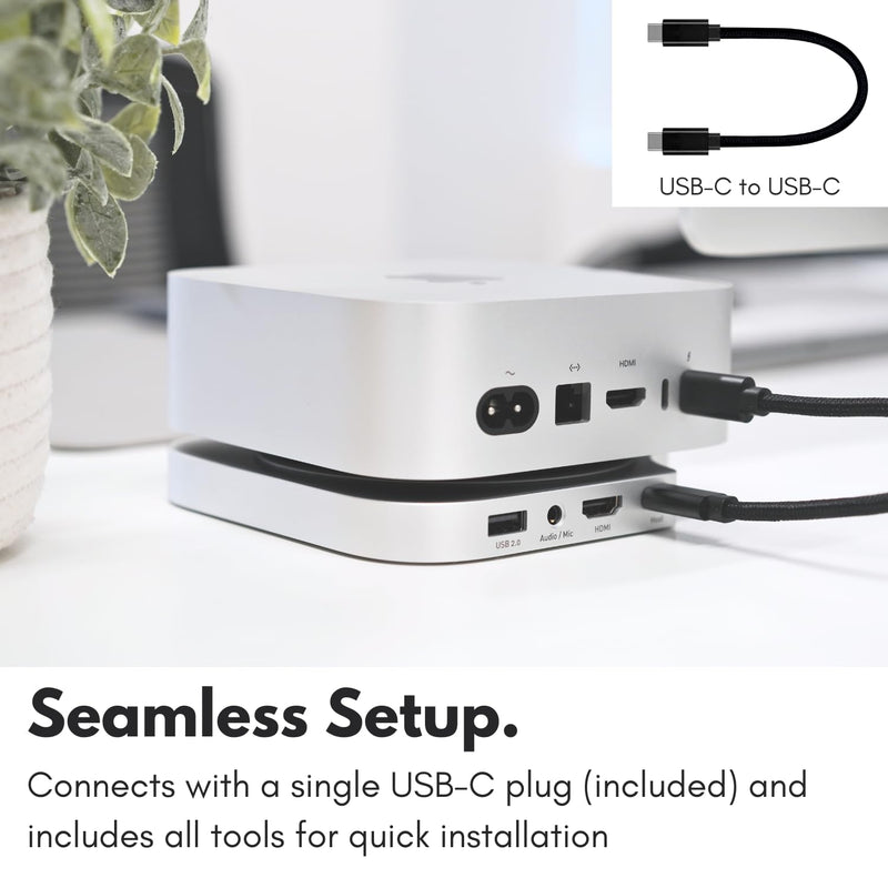 Macally Mac mini M4 Dock and Stand, Mac mini M4 Hub with NVMe/SATA SSD Enclosure, 4K HDMI 60hz, 3 USB A 10Gbps, USB C Data Port, SD Card Reader, 3.5mm Audio Jack