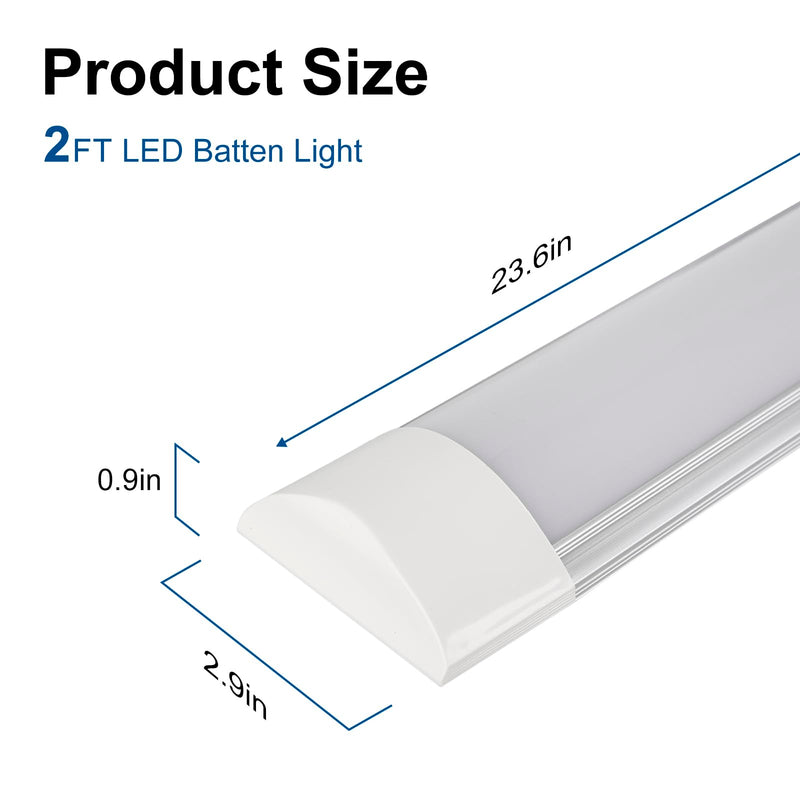 1 Packs 2FT LED Batten Light, Ultra-Thin Ceiling Surface Mounted Light, 20W, Day Light 4000K, IP20, LED Ceiling Lamp for Garage, Shop, Hallway, Office, Market 2 Pack