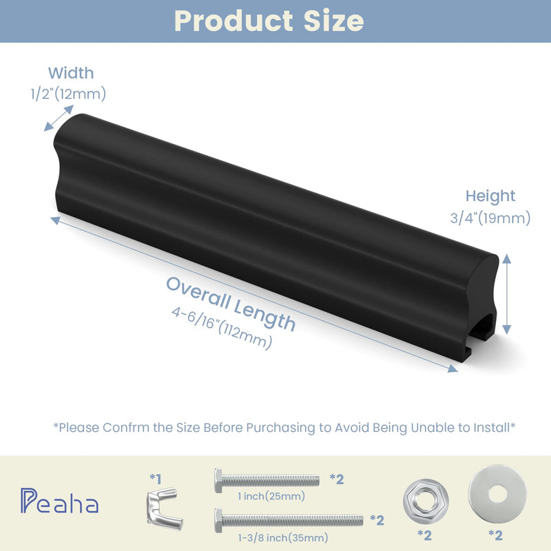 Peaha 10 Pack Adjustable Cabinet Drawer Pulls Overall Length 102mm(4inch) Matte Balck Drawer Handles Dresser Hardware for Cupboard 1"-4"(25mm-102mm) Black