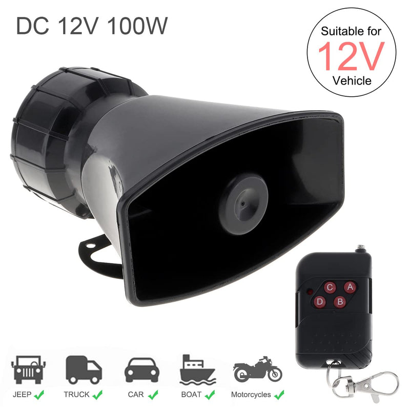 7 Tone Sound Loud Car Siren Vehicle Horn Hooter/Ambulance/Siren/Traffic Sound with Black Remote Controller 12V 100W