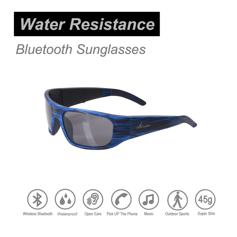 OhO Smart Glasses,Polarized Sunglasses with Bluetooth Speaker,Athletic/Outdoor UV Protection and Voice Control,Unisex(Grey Lens) Stripe Blue Frame-black lens