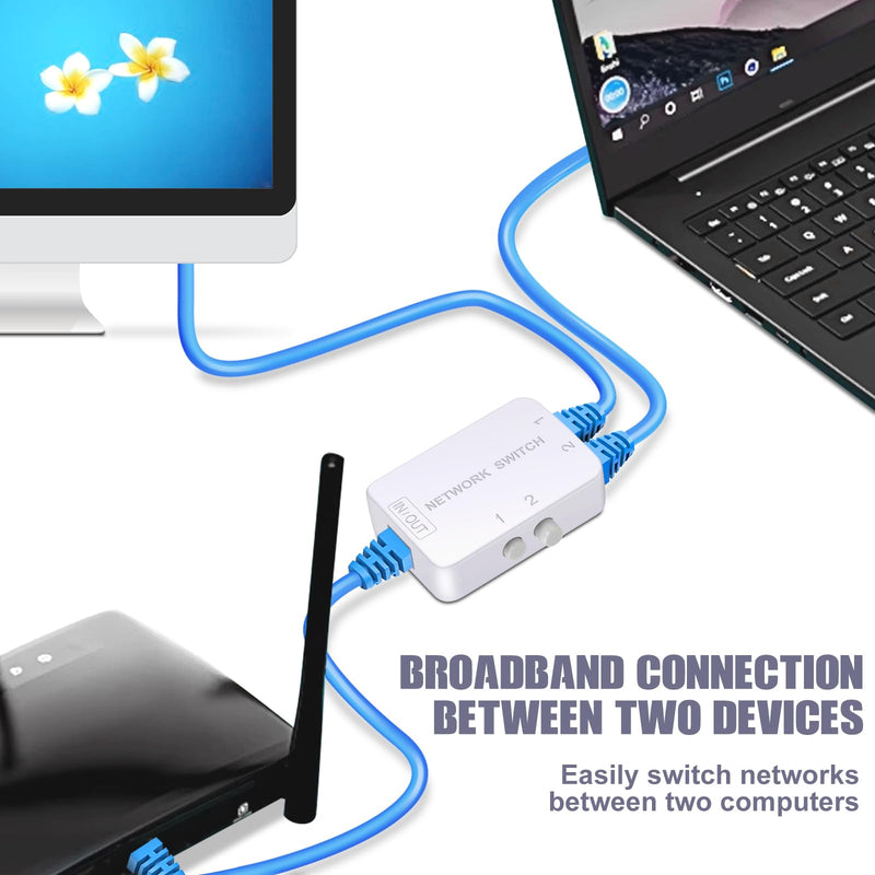2 Ports Network Switch Splitter Selector RJ45 Network Switch 2x1 Ethernet RJ45 Network 2-in 1-Out or 1-in 2-Out 100M/500M