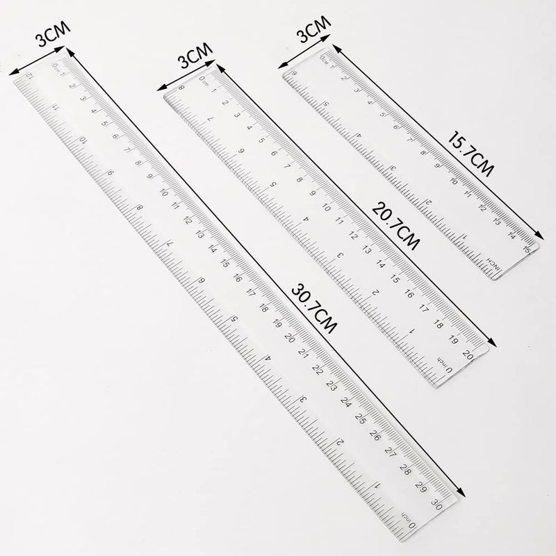 Pack of 3 Plastic Rulers, 15 cm 20 cm 30 cm Ruler Transparent Flexible Precision Ruler Measuring Tool Flexible Precision Ruler for School Office Home (6, 8, 12 Inches)