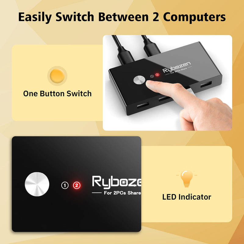 USB Switcher 2 Computers, USB Switch 2 PC Sharing 4 USB Devices, 2 in 4 Out with 2 USB 2.0 Cable(1m) for Keyboard, Mouse, Scanner, Printer Video Converter