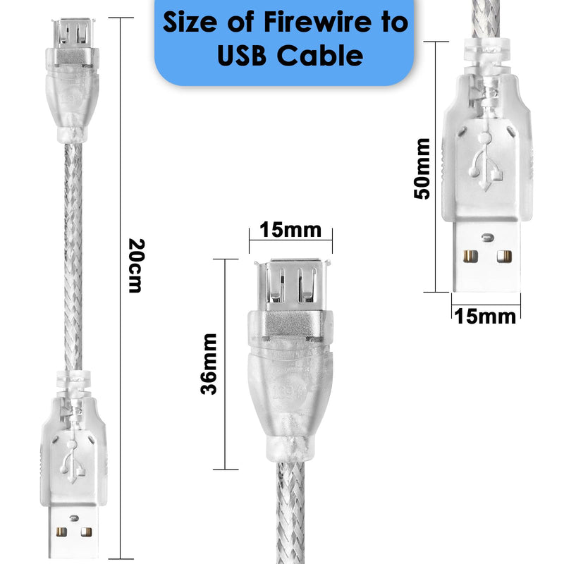 Herfair Firewire to USB Adapter 6-Pin IEEE 1394 Female to USB 2.0 Male Converter Cord Firewire 400 1394-a to USB Connector Cable for Connecting 6Pin Firewire Devices to USB Host (Transparent Shell)