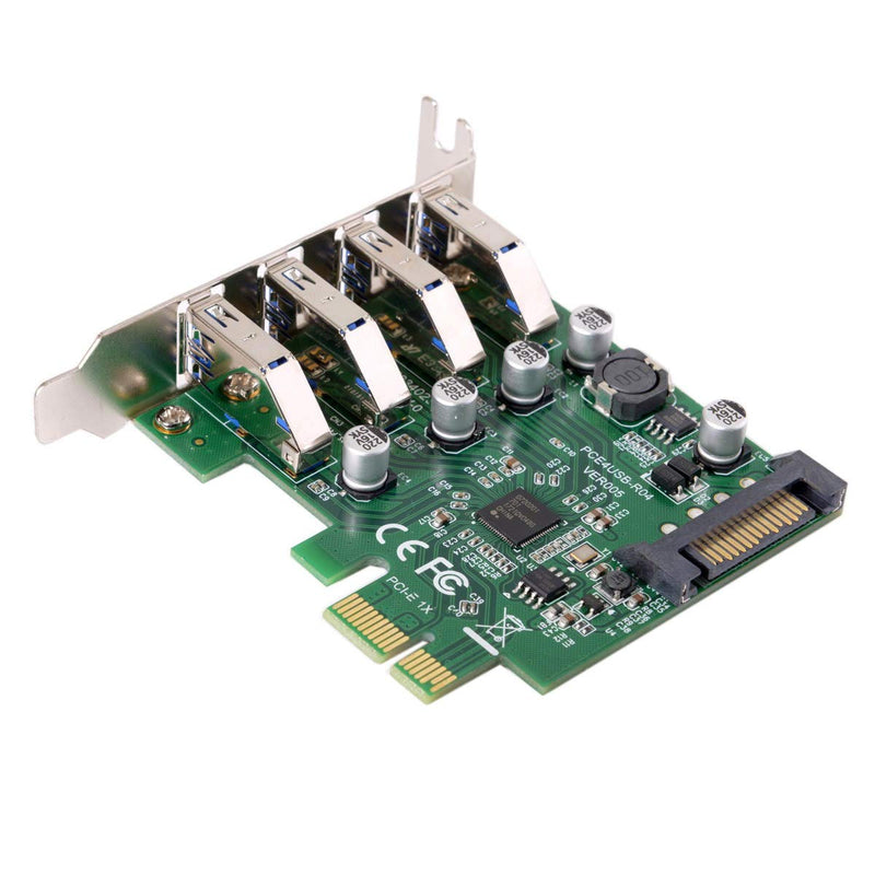cablecc Low Profile 4 Ports PCI-E to USB 3.0 HUB PCI Express Expansion Card Adapter 5Gbps for Motherboard