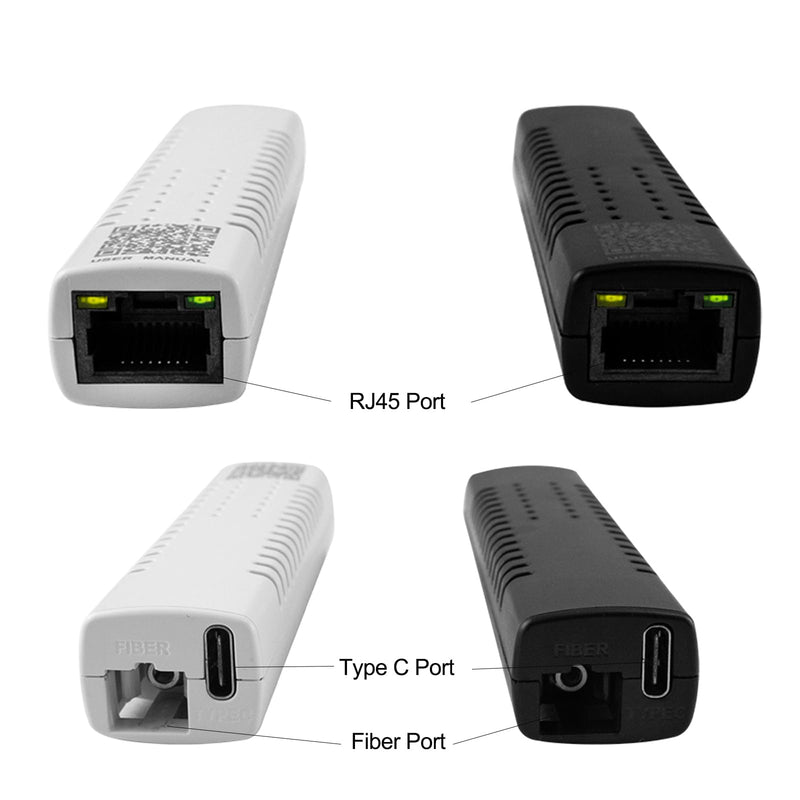 A Pair Mini Media Converter, Fiber Ethernet Coverter, Gigabit Media Converter 10/100/1000Base-Tx to 1000Base-FX TX1310nm/TX1550nm Single Mode 3Km, Type-C, with Power Supply MINI 3KM, RJ45