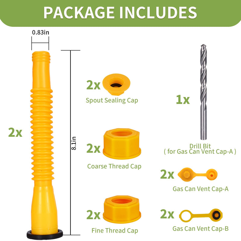 Gas Can Spout Replacement, Anti-Spill Gas Can Nozzle Replacement, 2-Kit Gas Can Spouts No Leaky, Upgraded Replacement Gas Can Spout with Flexible Nozzle, Gas Can Vent, Fit for Most 1/2/5/10 Gal Can 2KIT