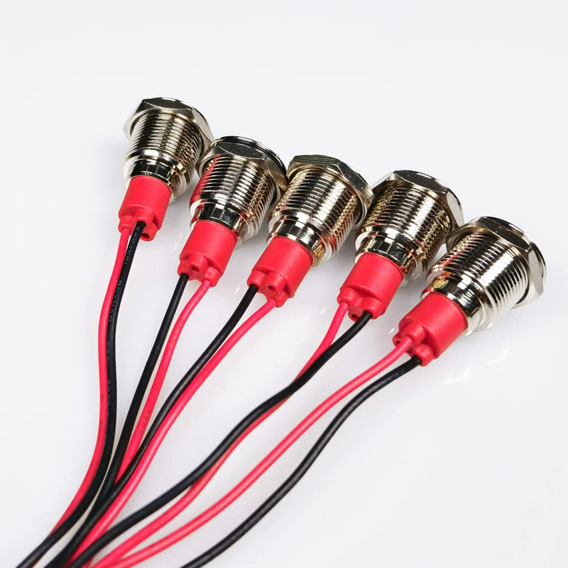 Formed 5pcs 12mm 230VAC LED Metal Indicator Light Waterproof Signal Lamp (Red) Red-230v