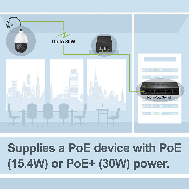 TRENDnet Gigabit Power Over Ethernet Plus Injector, PoE+ (30W) Power Network Distances Up to 100M (328 ft.), Black, TPE-115GI (Pack of 1) PoE+