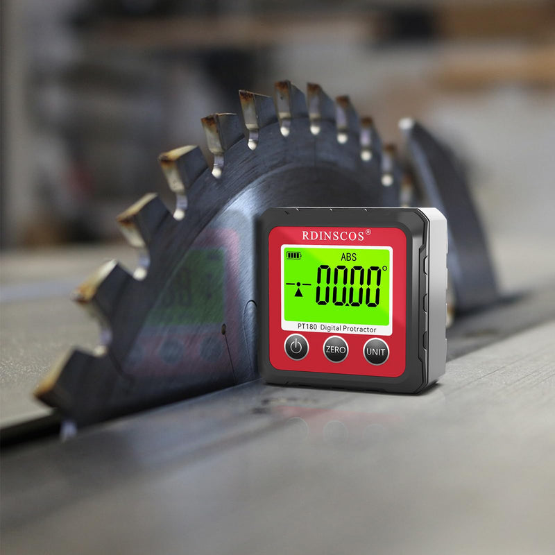 RDINSCOS Digital Angle Gauge with Strong Magnetic Base | Angle Gauge,For Woodworking,Table Saw,Mini Level Box,Replaceable Battery,LCD Display Black_red