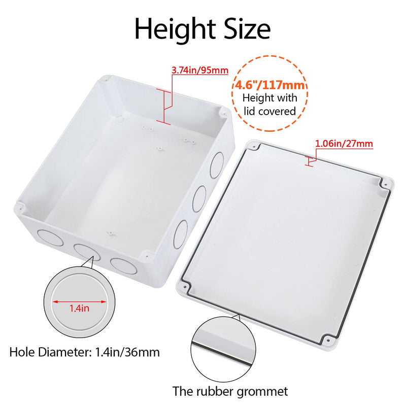 LeMotech Junction Box, Electrical Box IP65 Water Resistant Dustproof ABS Plastic Project Enclosure for Electronics White 11.8 x 9.8 x 4.7 inch 11.8"x 9.8"x 4.7"