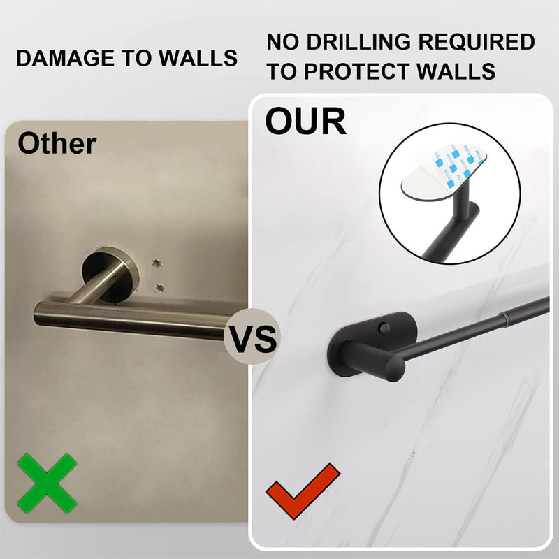 TocTen Self Adhesive Towel Bar, Stick Bath Towel Rack for Bathroom Adjustable 16-24", Stainless Steel Bathroom Towel Holder, No Drill Stick on Wall Towel Hangers for Bathroom, Kitchen (Matte Black) Matte Black 24 Inch