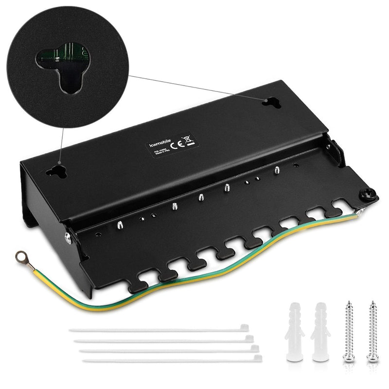 kwmobile 8 port patch panel Cat6 distributor - distribution panel patch panel Cat 6 cable with ground cable - including screws dowels for wall mounting - black