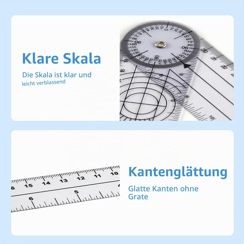 Protractor School Goniometer Physiotherapy, Protractor School, PVC Medical 360° Angle Transparent Joint Knife, Spinal Ruler Angle Ruler for Home Work, Sports Therapy, Doctors, Students, Pack of 2
