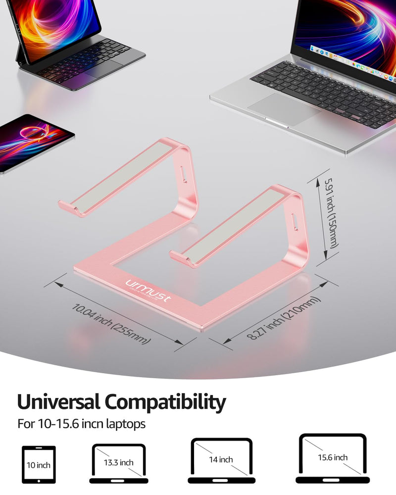 Urmust Laptop Stand for Desk Aluminum Computer Stand Riser Holder for Laptop Compatible with MacBook Air Pro, Dell, HP, Lenovo Samsung, Alienware All Laptops 11-15.6"(Rose Gold) Rose Gold