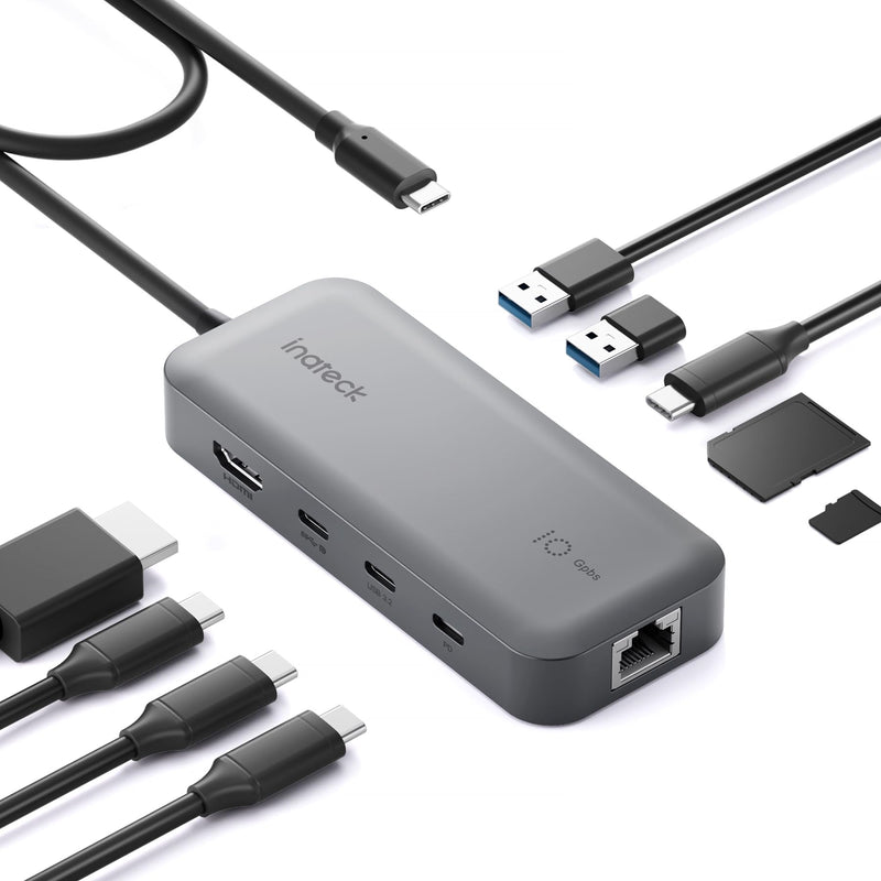 Inateck HDMI Docking Station 4K 60Hz, USB C Video+Data, 100W PD,10 in 1 USB 3.2 Type C Hub, 2 USB 3.0 A, RJ45 Ethernet, 1.6ft Cable, for Windows 7/10/11, Linux, MacOS 10.2, HB2030 USB C TO Multi Ports With 1.6ft cable