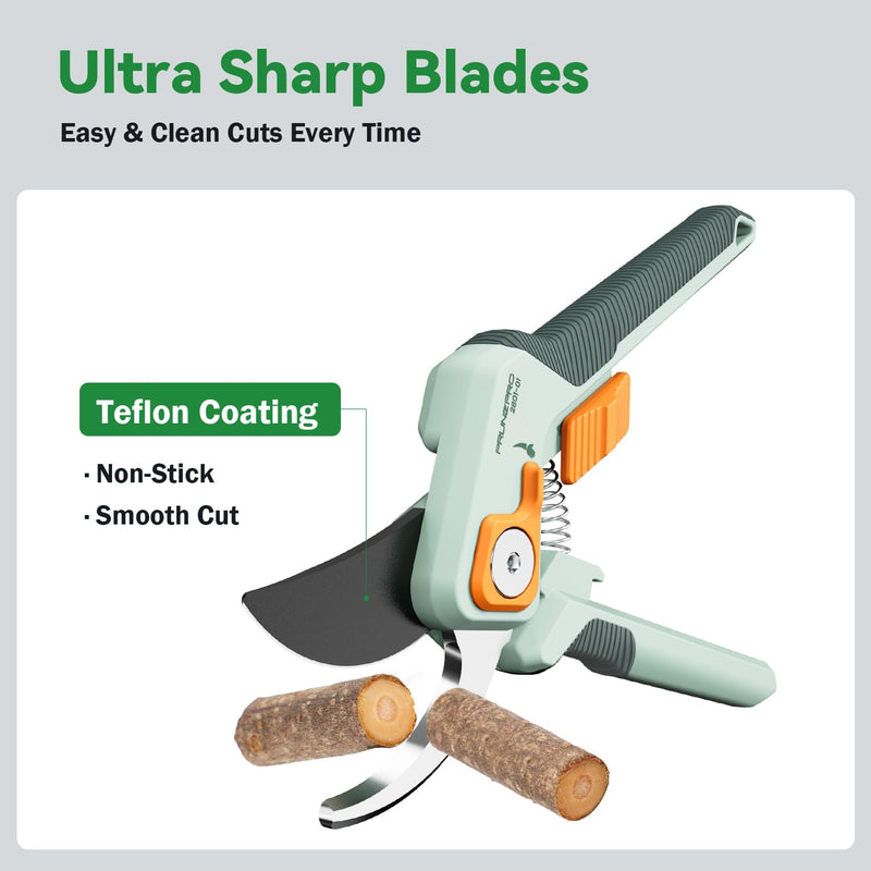 PrunePro Pruning Shears Gardening Scissors Set Professional Hand Pruner Sharp Stainless Steel Blade Garden Scissors Plant Flower Garden Clipper Green Set