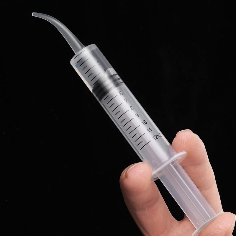 WLLHYF 5 Pack Dental Syringes, 12ml Dental Irrigation Syringe with Curved Tip and Measure Scale Wisdom Teeth Syringe Irrigation Syringes for Oral Dental Care Cleaning