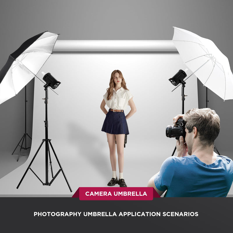 Photography Umbrella Lighting Kit,33" Translucent White Soft Umbrella & Silver Reflector Diffuser Umbrella for Studio/Outdoor Photo and Video Lighting Accessories (1x 33 White + 1x 33 Black)… 1*33"White+1*33"Black