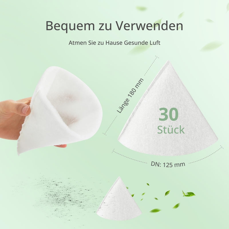 Pack of 30 Cone Filters DN 125, G4 Filter Ventilation System, G4 Filter Mat Diameter 125 mm, Length 180 mm, Thickness 8 mm, Ventilation System Replacement for Zehnder, Maico, Pluggit, Helios Disc | G4 Filtermatte Durchmesser 125 mm, Länge 180 mm, Dicke...