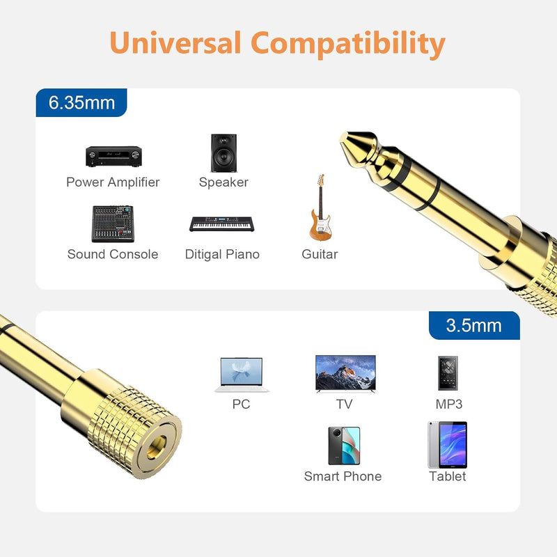 6.35mm (1/4 inch) Male to 3.5mm (1/8 inch) Female Stereo Audio Adapter Converter for Guitar Headphones Amp, Gold Plated 4 Pack 4 Pcs