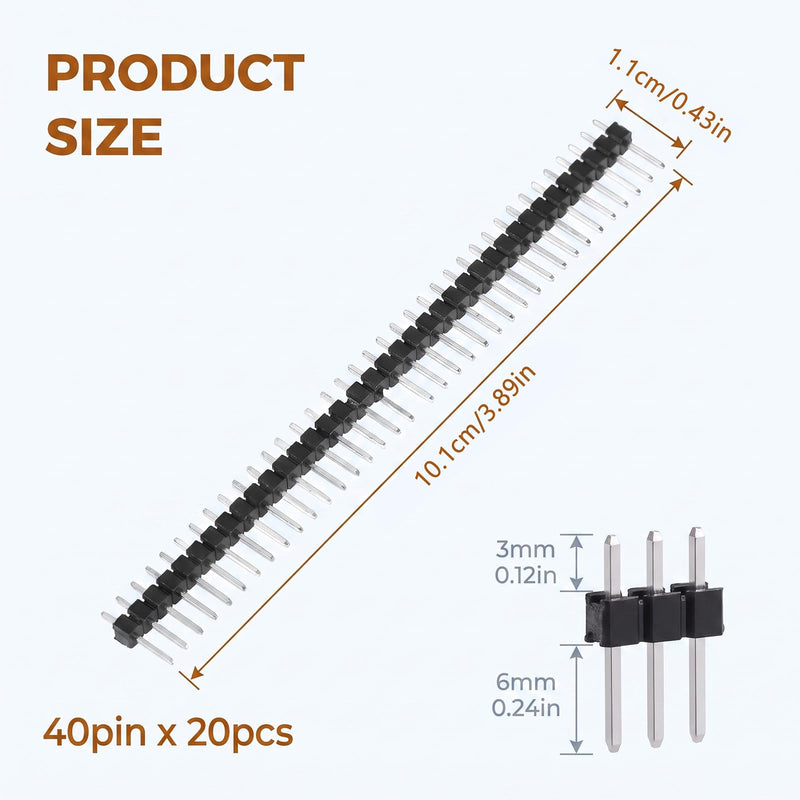 Amaxiu 20 pieces 2.54 mm breakaway board 40 pin header | Single Row Pin Header, Male and Female Pins Header, PCB Soldering Pin for Hole Grid Board Circuit Boards, Breadboards