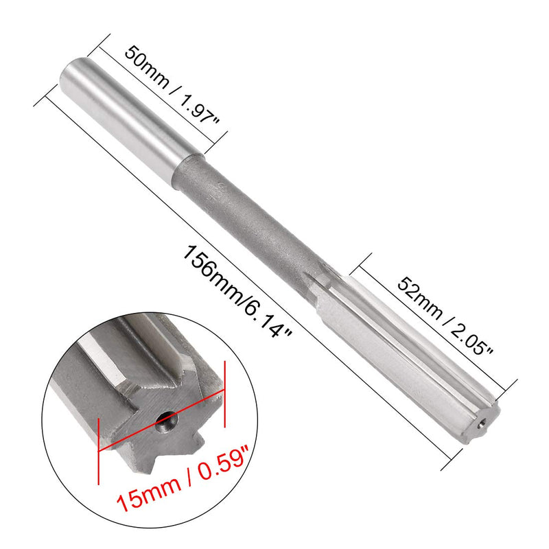 sourcing map 15mm Clamping Reamer HSS H7 6 Straight Flutes Machine Milling Cutter Tool