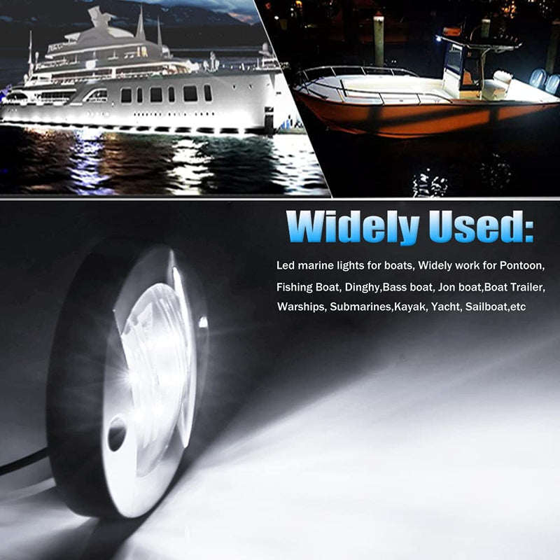 ALFU 10Pcs White DC 12V 3 Inch Round Marine Boat Interior Lights Transom Mount Led Stern Anchor Lights LED Night Fishing Lights IP67 Waterproof Deck LED Courtesy Light 10Pcs(White)