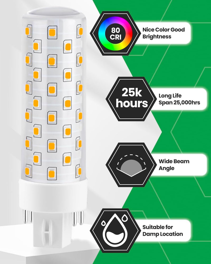 GX24Q LED Bulbs, 4000K Neutral White, 4-Pin Base CFL Light Bulb Replacement for 13W 18W 26W Compact Fluorescent Bulb in Bathroom Vent Fan, Kitchen Hood 10W 4-Pack (Ballast Removed Required)