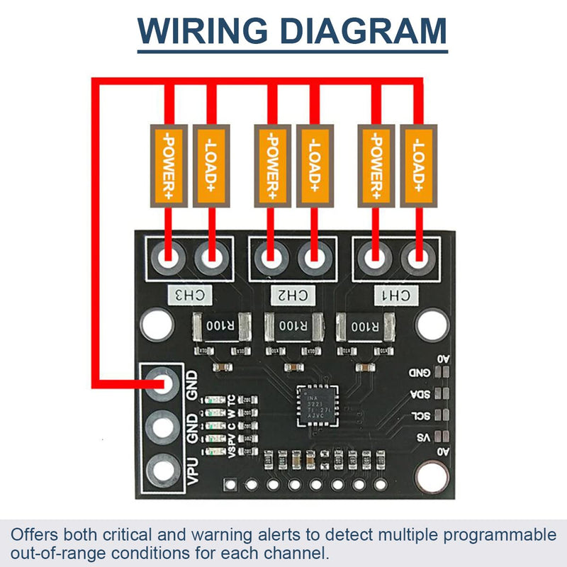 DAOKAI 2pcs I2C SMBUS INA3221 3 Channel Shunt Current Voltage Monitor Sensor Module High Side Output Power Control Board Replacement INA219